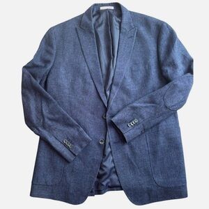 Joseph Abboud Sport Coat Blazer Men's 50L Linen/Wool Blue Elbow Patches Academia